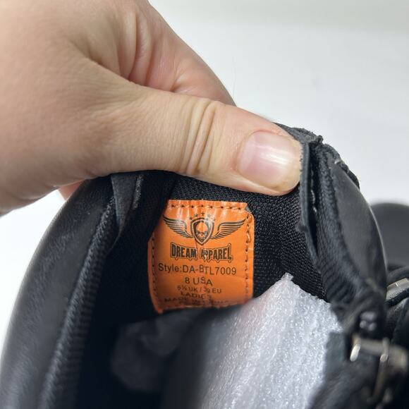 Motorcycle Ankle Boots Women’s 8 Zipper Black Lace-up Biker Boots Low Heel - Picture 8 of 8